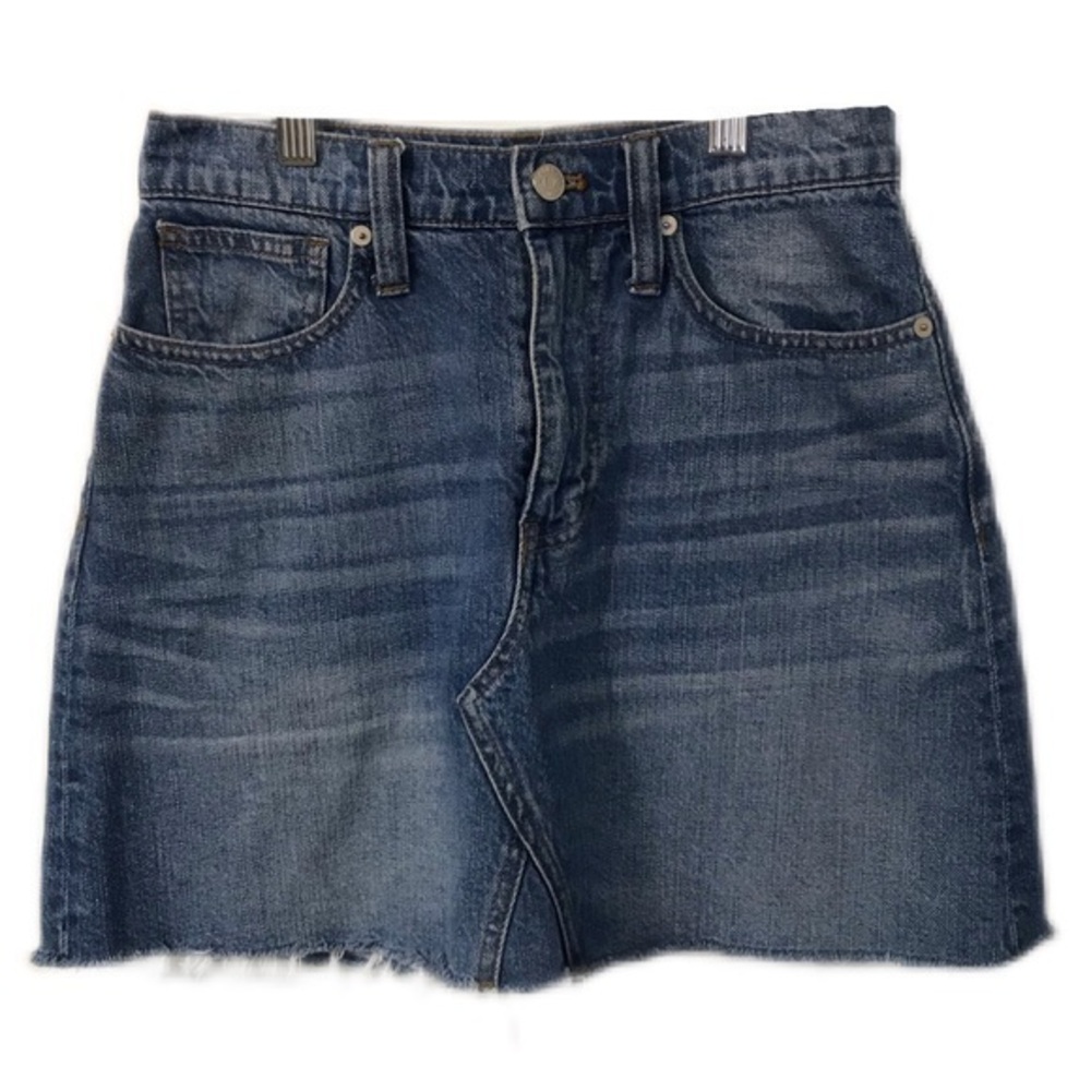 Madewell Denim Skirt A-Line Cotton Mini Raw Hem Distressed Womens Size 25